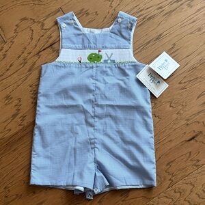 Bailey Boys New With Tags Blue Gingham Golf Smocked
Embroidered Romper